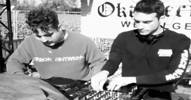 Black and white photo of TAPE mixing at Oktoberfest Wevelgem